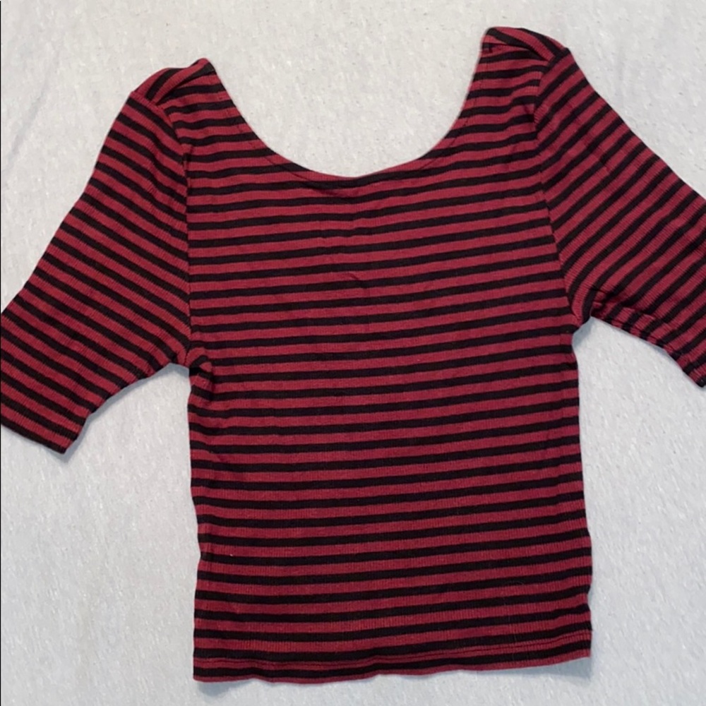Red and black striped top